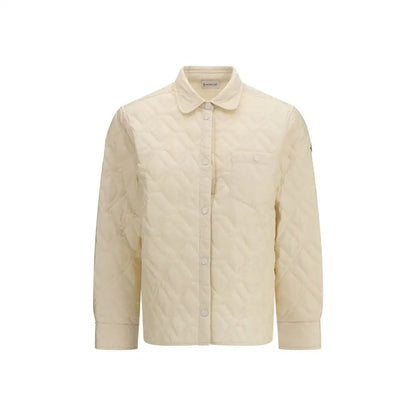 Moncler beige polyester quilted button-up shirt with collar and pocket