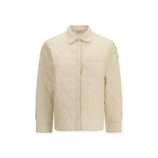 Moncler beige polyester quilted button-up shirt with collar and pocket