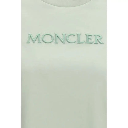 Verdenskendte mærke Moncler bicolor T-shirt i pale mint grøn med sofistikeret bicolor effekt