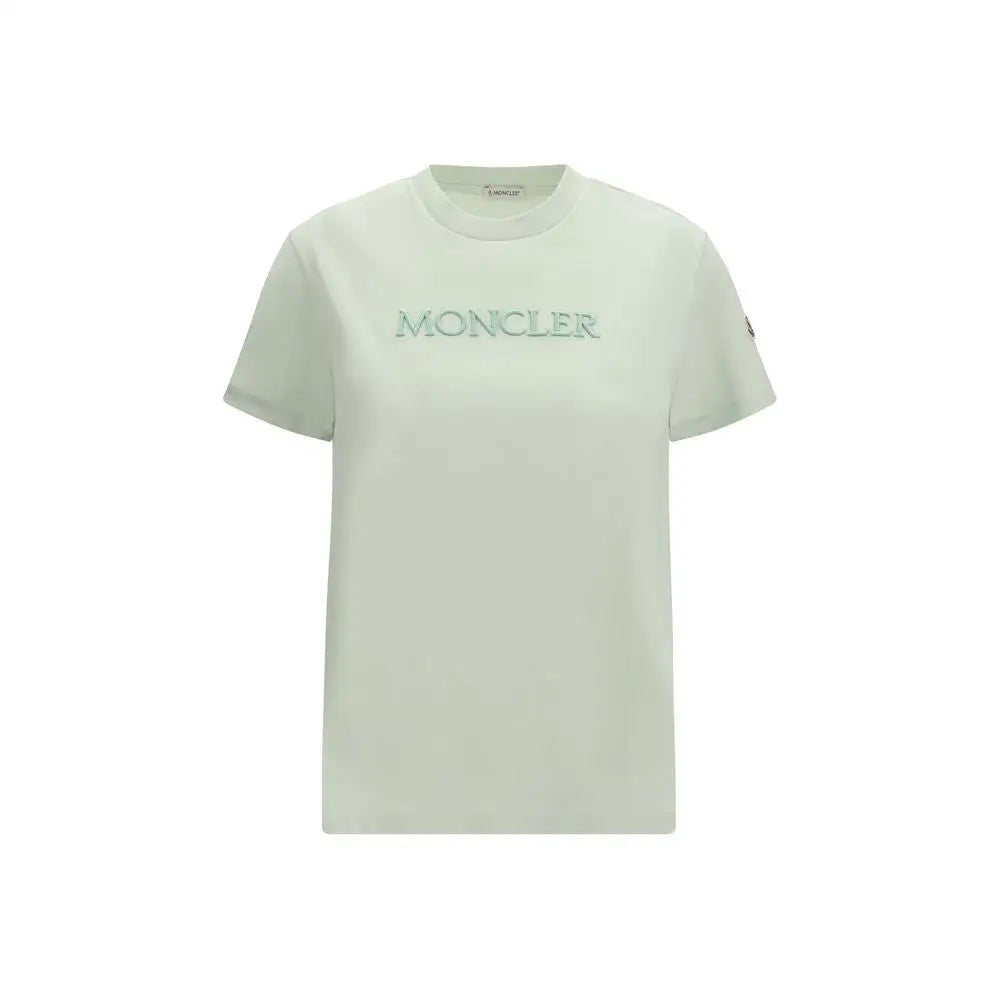 Sofistikeret bicolor Moncler T-shirt i bleggrøn bomuld med logo