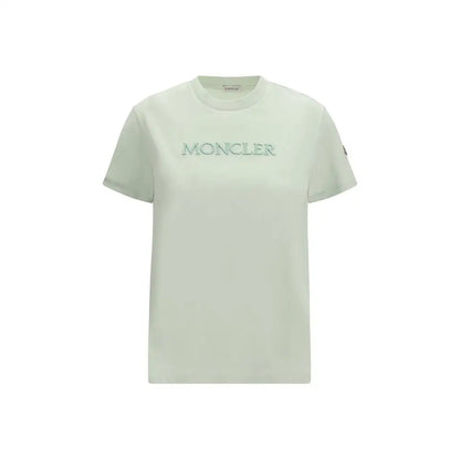 Sofistikeret bicolor Moncler T-shirt i bleggrøn bomuld med logo