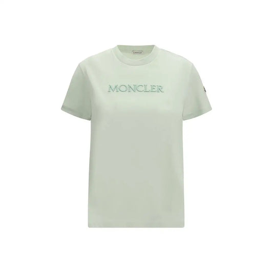 Sofistikeret bicolor Moncler T-shirt i bleggrøn bomuld med logo