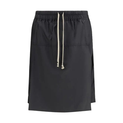 Sorte Moncler x Rick Owens bermuda shorts i sort satin med elastik talje og cremede snører