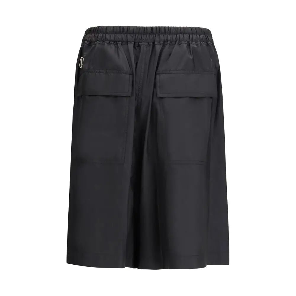 Sorte Moncler x Rick Owens bermuda shorts i polyester med elastik talje og store forlommer