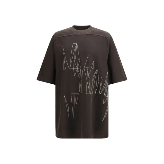 Moncler x Rick Owens brun bomuldst-shirt med hvid geometrisk design