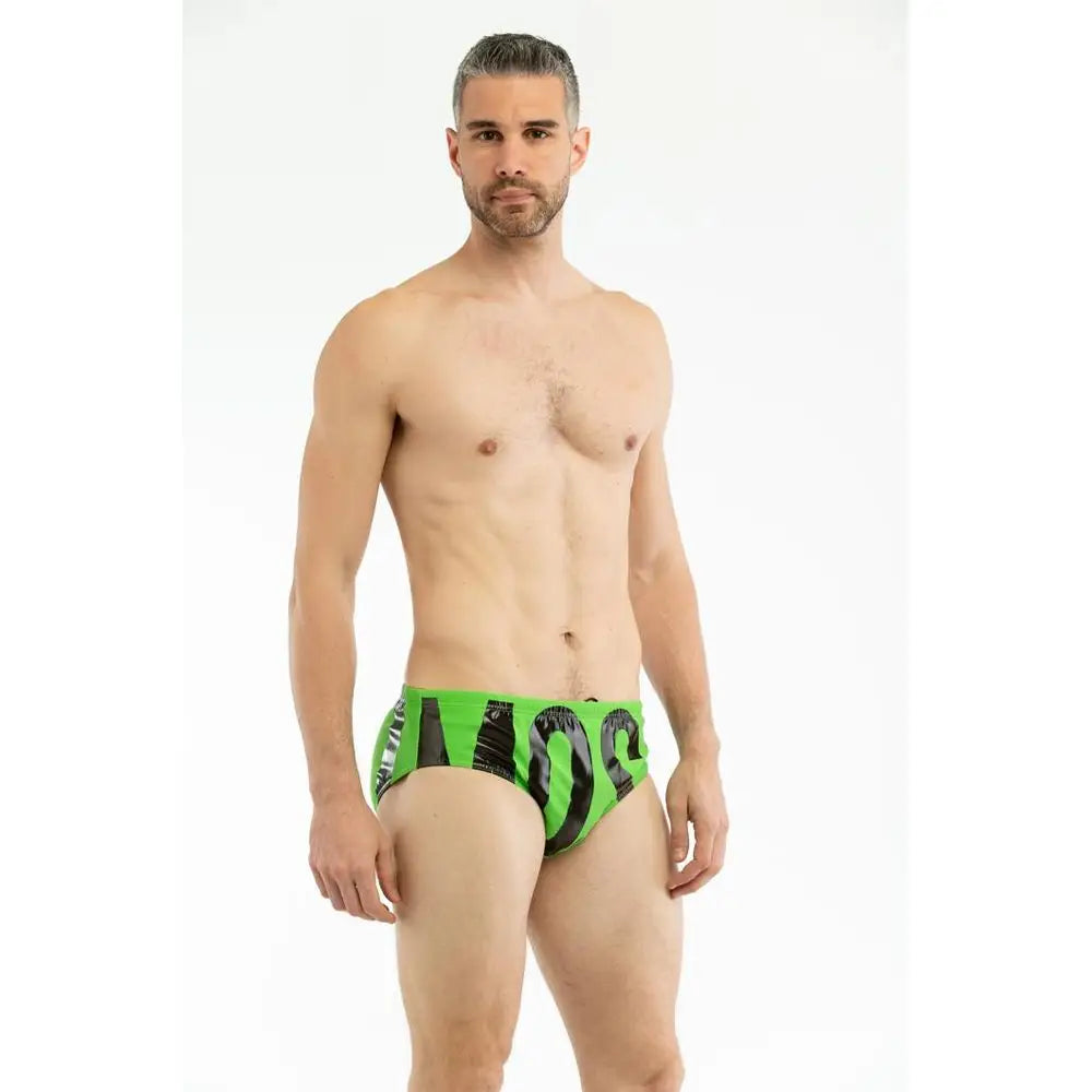 Lys Moschino bicolor polyamide med grønne boksershorts og sort Moschino-skrift
