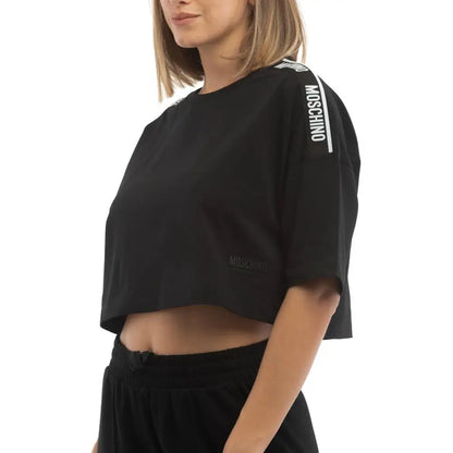 Sort Moschino sort bomuldst-shirt, cropped med logo – outlet mærkevarer, spar 30-70%