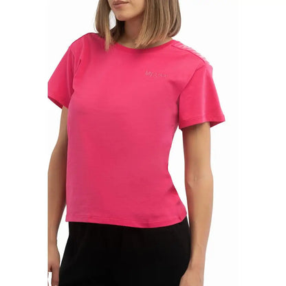 Moschino fuchsia cotton t-shirt med pink ærmeløs design og logo