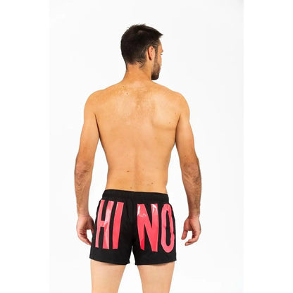 Moschino fuchsia polyester badeshorts med pink hi no tryk på ryggen