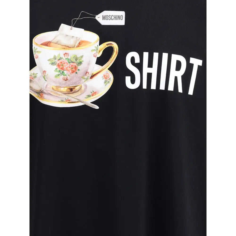 Sort Moschino T-shirt med maxi print af ornate teacup