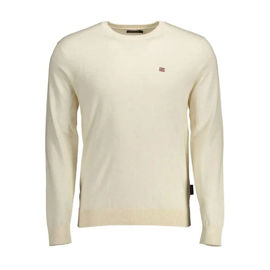 Napapijri beige cotton herresweater med norsk flag-logo