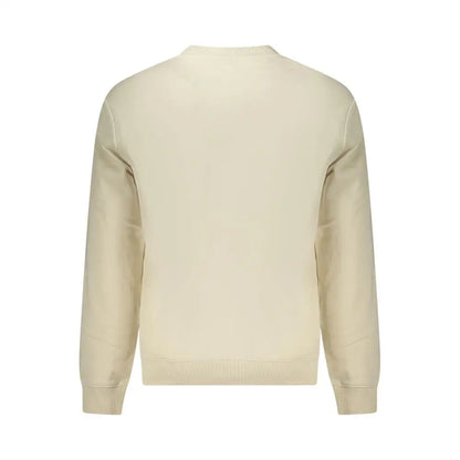 Napapijri beige cotton sweater i cremfarvet crewneck med ribkante