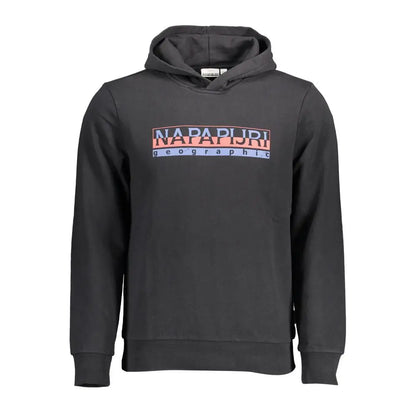 Napapijri black cotton hoodie with colorful geographic logo on chest