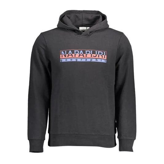 Napapijri black cotton hoodie with colorful geographic logo on chest