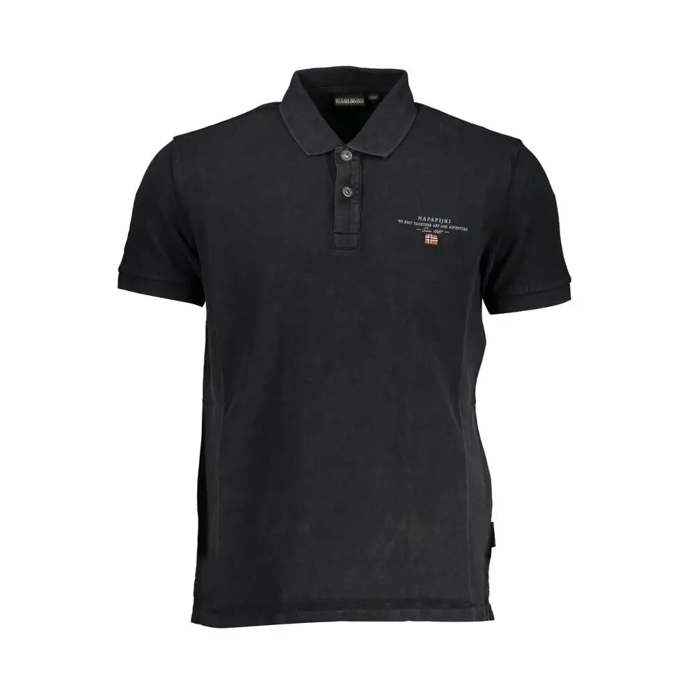Napapijri black cotton polo shirt with textured fabric and embroidered logo