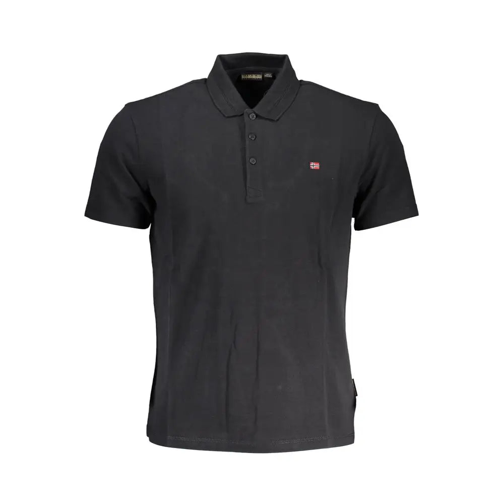 Napapijri black cotton polo shirt with red white flag emblem