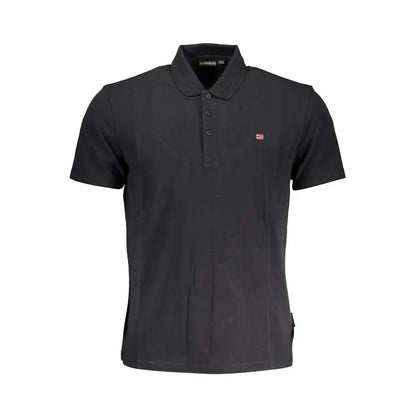 Napapijri black cotton polo shirt with red white flag emblem