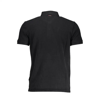 Napapijri black cotton polo shirt with short sleeves, classic collar, and ribbed cuffs