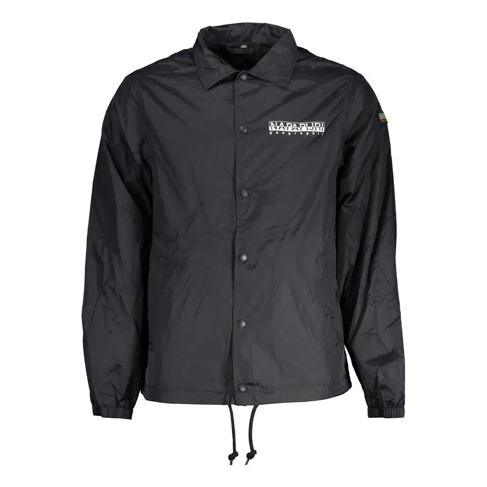 Napapijri black cotton coach jacket with white logo and buttons