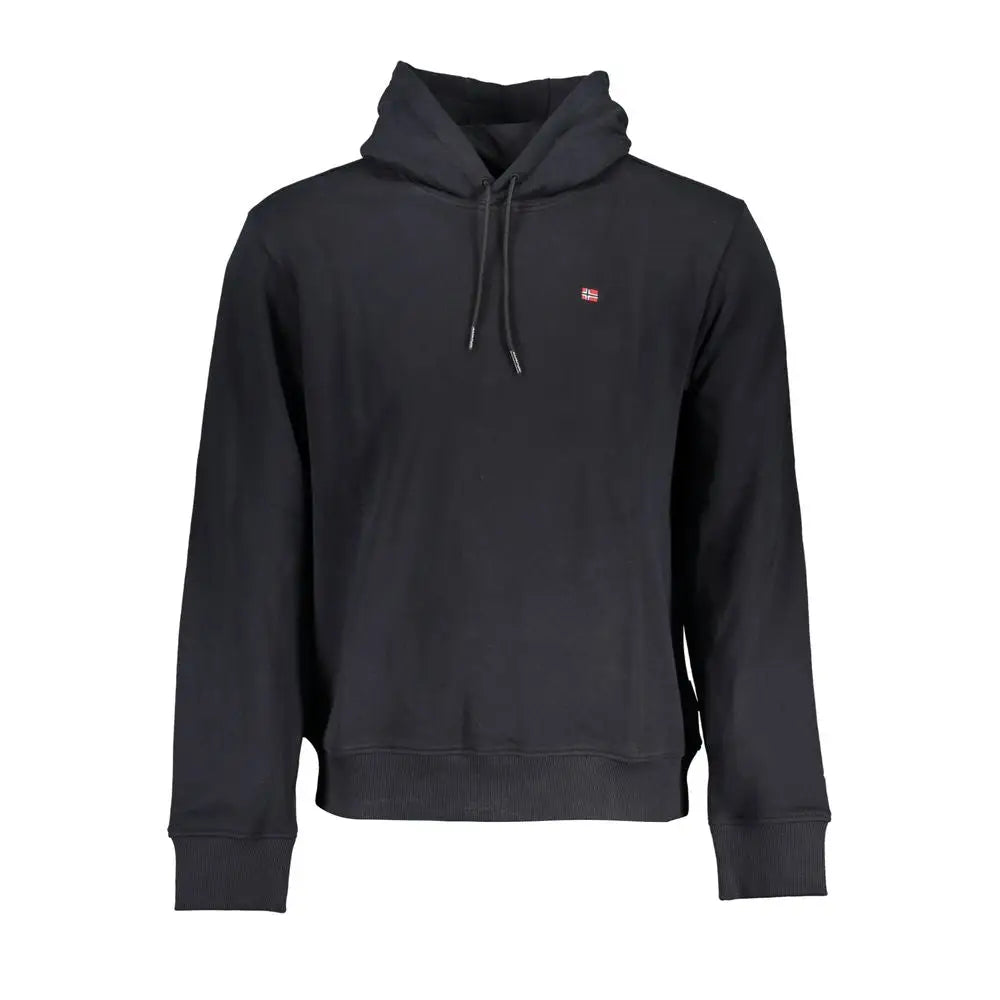 Napapijri black cotton herre hoodie med sort hætte og rød-hvid flag-logo