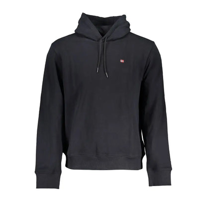 Napapijri black cotton herre hoodie med sort hætte og rød-hvid flag-logo