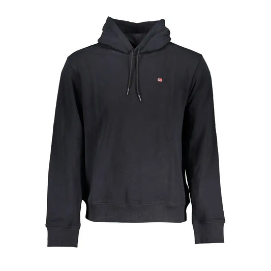 Napapijri black cotton herre hoodie med sort hætte og rød-hvid flag-logo