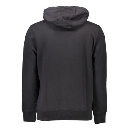 Napapijri black cotton sweater with hooded design and ribbed cuffs