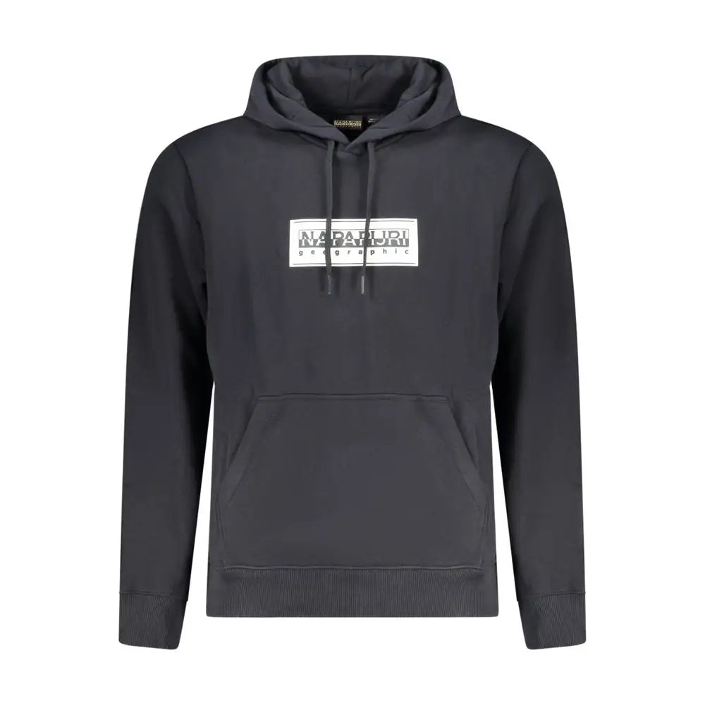 Napapijri black cotton hoodie with white logo and drawstrings