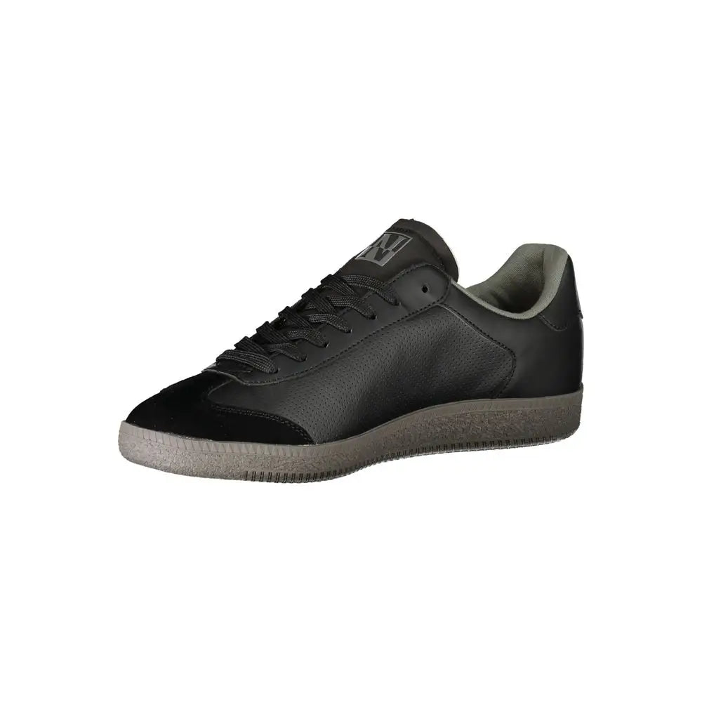 Napapijri black polyester sneakers med sort læder og mocka