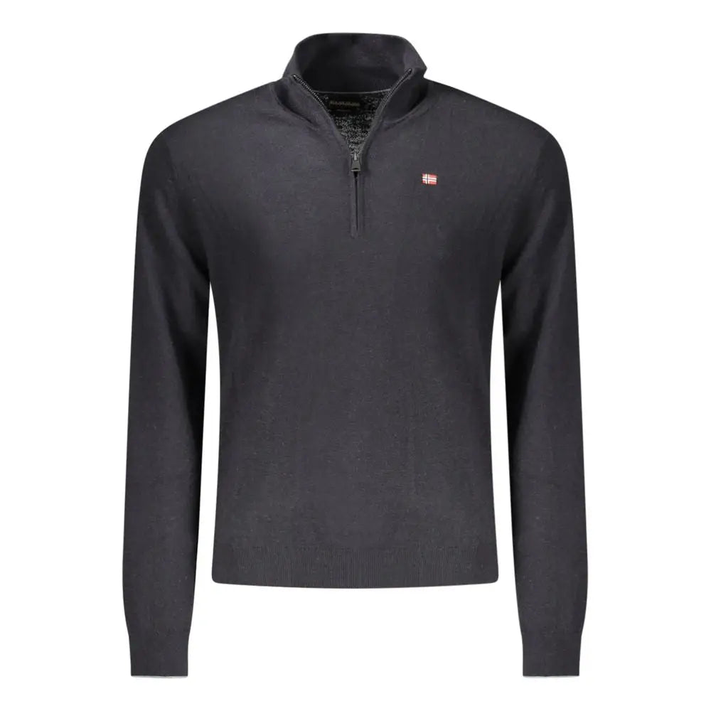 Napapijri black wool sweater i mørkegrå med tekstur og rødt logo