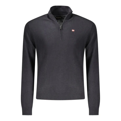 Napapijri black wool sweater i mørkegrå med tekstur og rødt logo