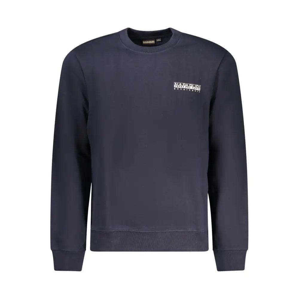 Napapijri blå bomulds sweater med navy blå crewneck og hvid logo
