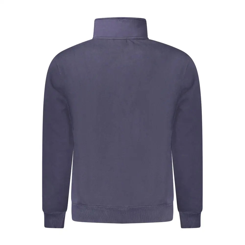 Napapijri blue cotton sweater med lynlås, høj krave og ribbed manchetter