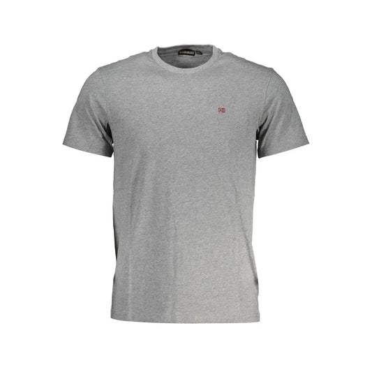 Napapijri brown cotton t-shirt with gray heathered fabric and red white logo