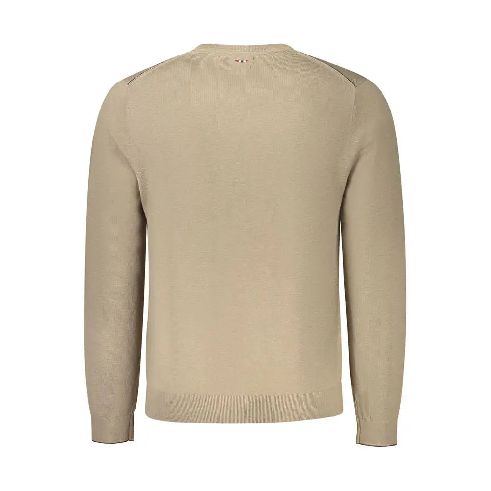 Napapijri brun uldsweater i beige med ribbet detalje