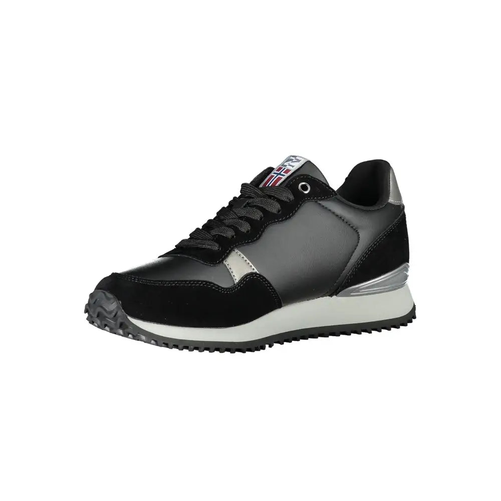 Napapijri chic black lace-up sneakers with sleek silver suede panels