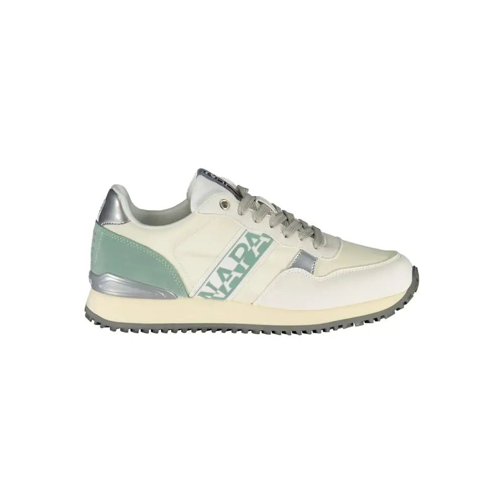 Napapijri Chic White lace-up sneaker with mint green and silver accents