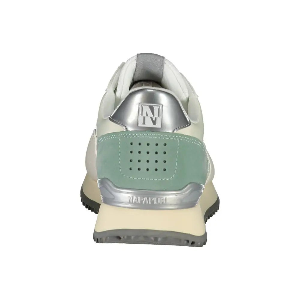 Stilful Napapijri chic white sneakers i mint og krem med sølv detaljer