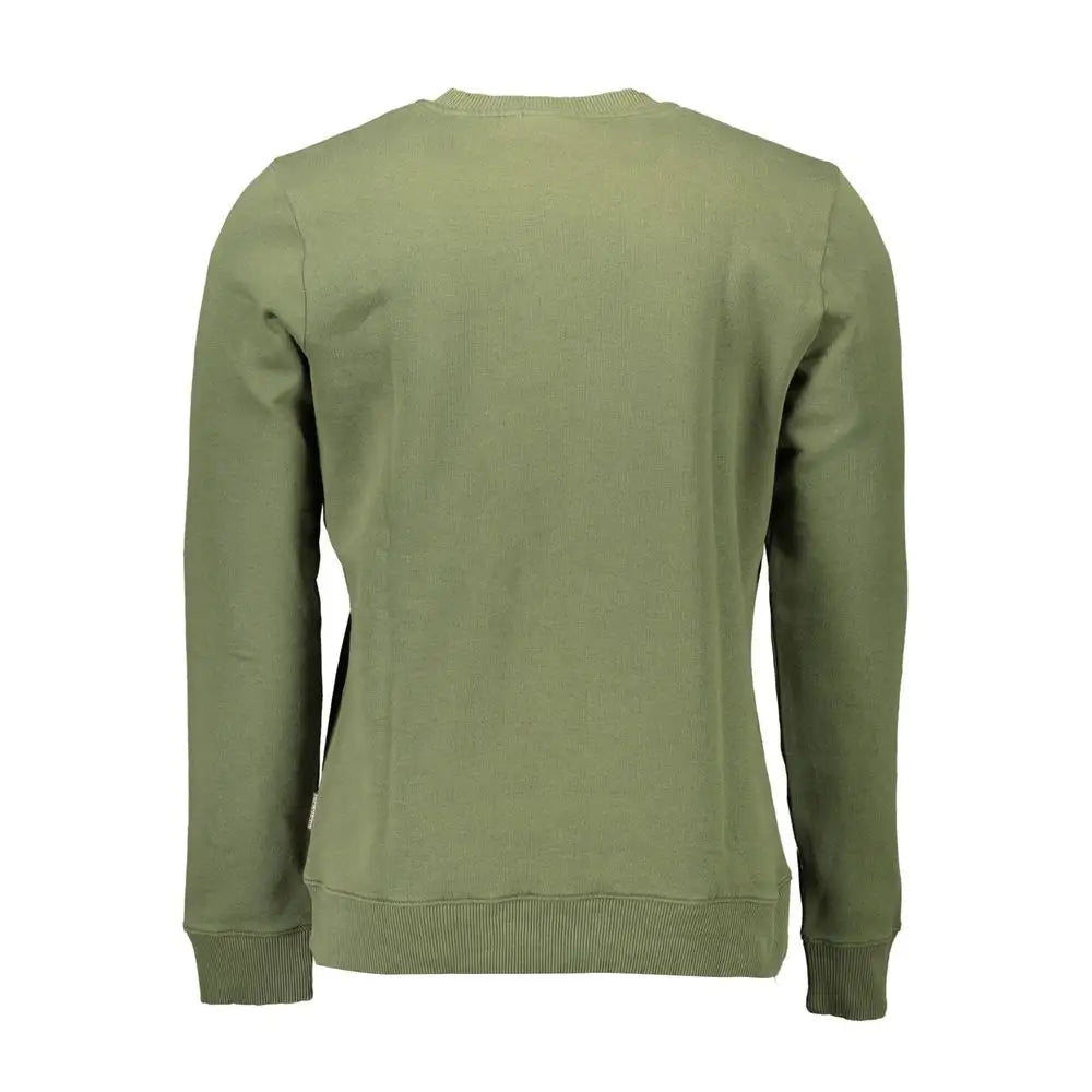 Napapijri green cotton herresweater i olivengrøn med ribkantet manchetter og kant