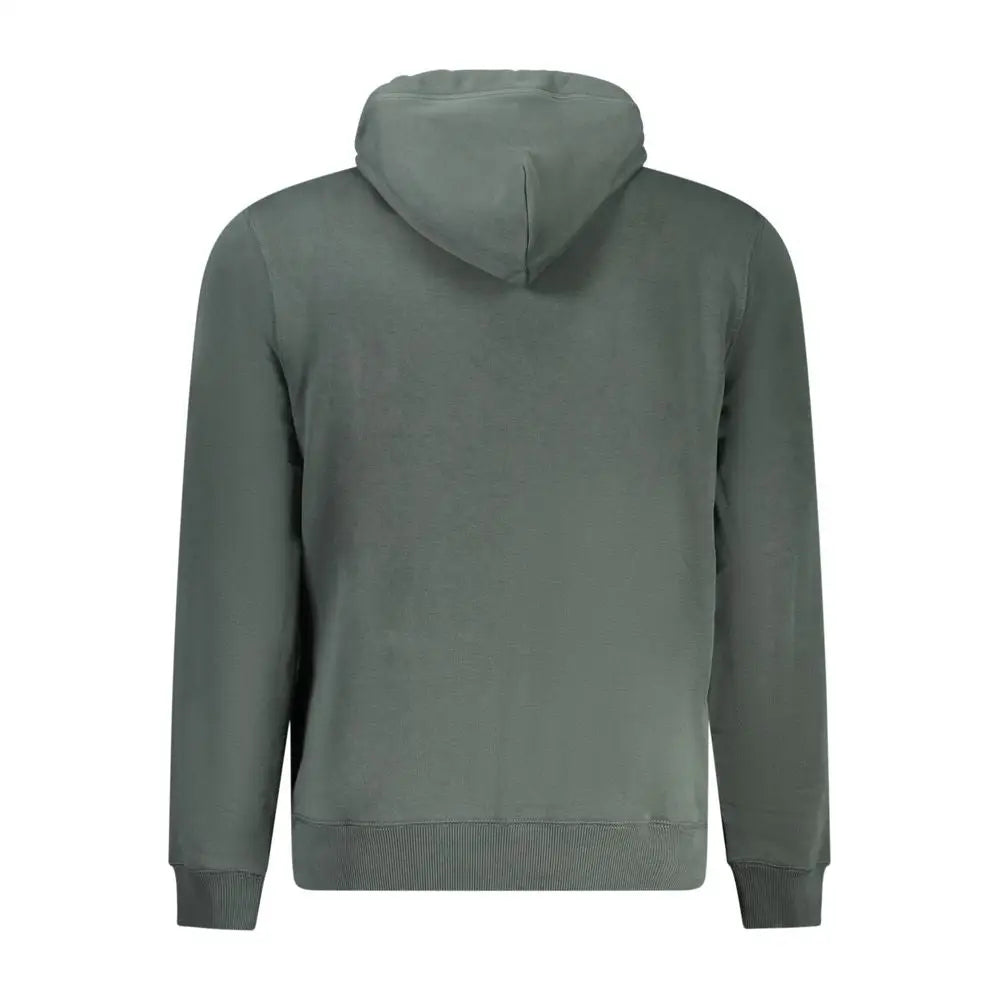 Napapijri green cotton sweater: solid olive green hooded sweatshirt with ribbed cuffs and hem