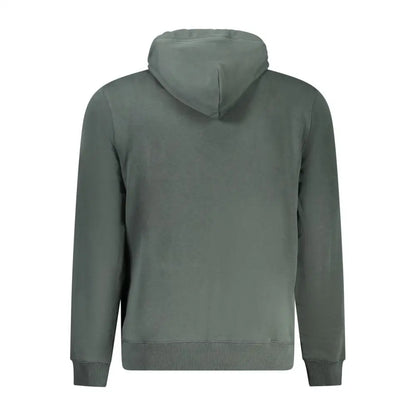 Napapijri green cotton sweater: solid olive green hooded sweatshirt with ribbed cuffs and hem