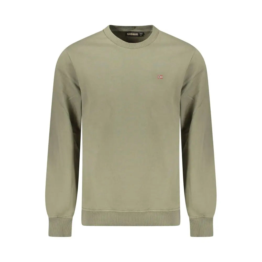 Napapijri green cotton sweater med olivengrøn crewneck og flagbroderi