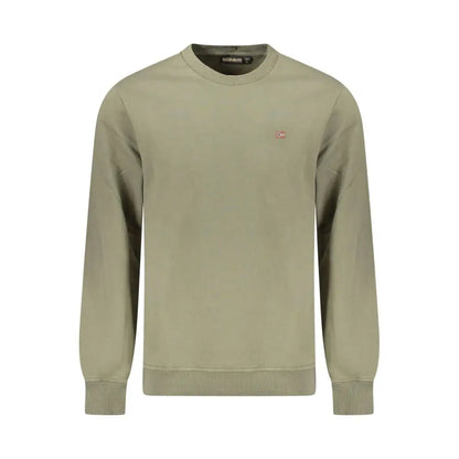 Napapijri green cotton sweater med olivengrøn crewneck og flagbroderi