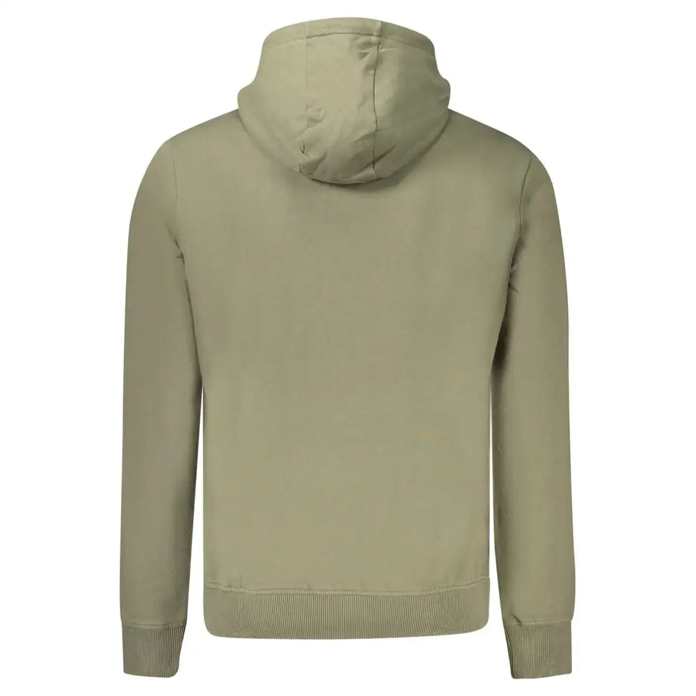 Napapijri green cotton sweater in olive green with hooded design, ribbed cuffs and hem