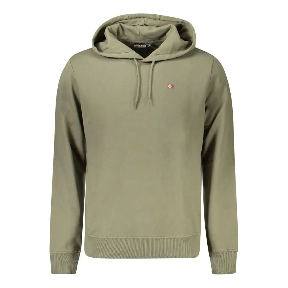 Napapijri green cotton sweater: olive green hooded sweatshirt with red and white logo