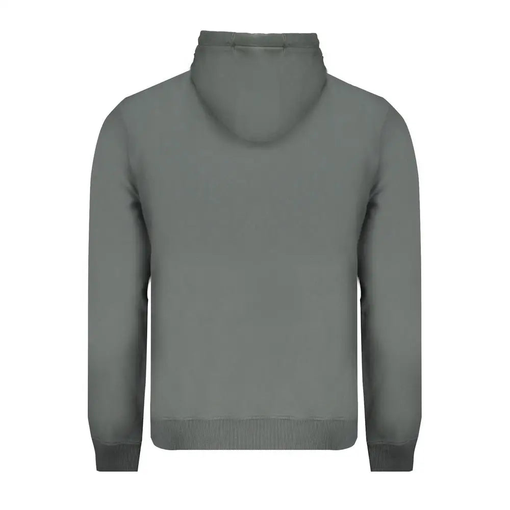 Elegant Napapijri green cotton sweater in sleek solid gray with hooded design, ribbed cuffs and hem
