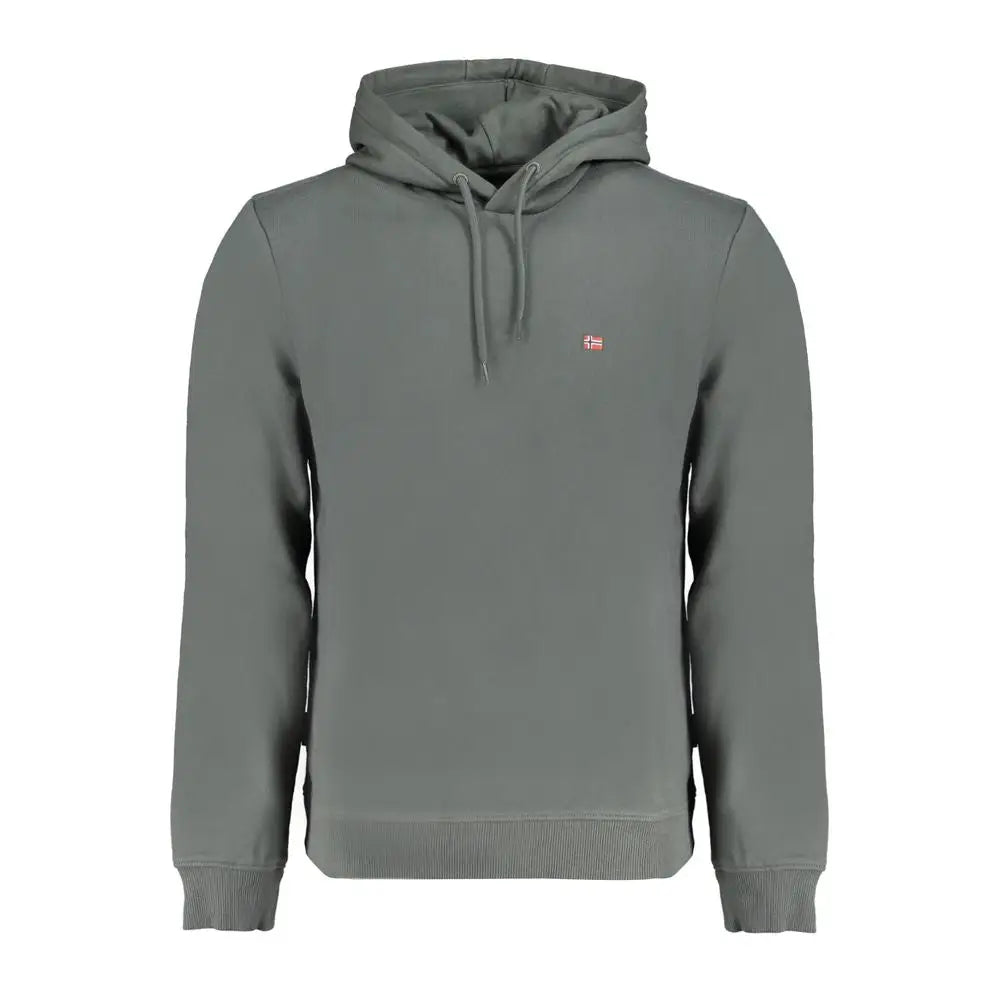 Napapijri green cotton sweater with gray hooded design and red white flag logo