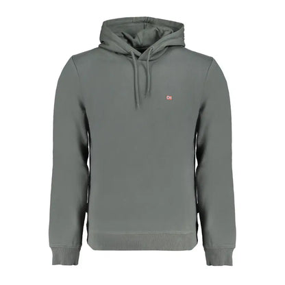Napapijri green cotton sweater with gray hooded design and red white flag logo