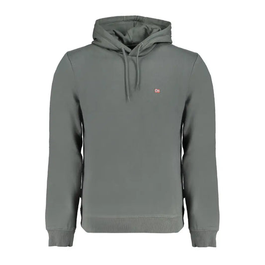 Napapijri green cotton sweater with gray hooded design and red white flag logo