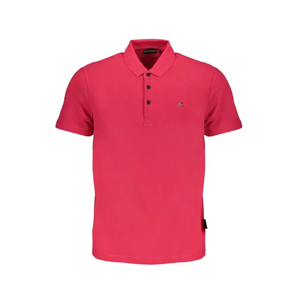 Vibrant pink Napapijri cotton polo shirt with embroidered flag logo